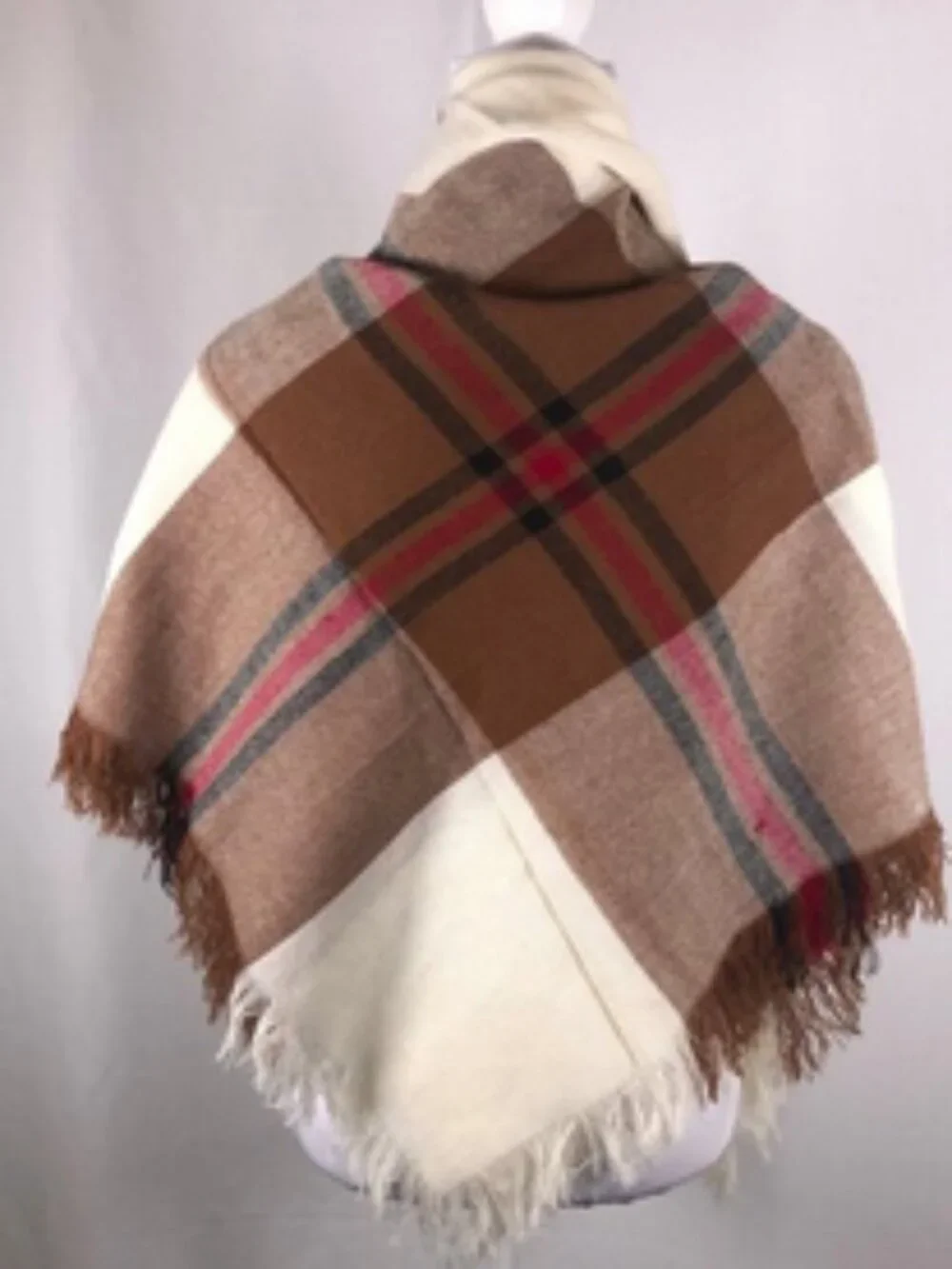 Vintage Liz Sinclair Plaid Square Wrap Shawl Fringe 52 x 52 Blanket Scarf
